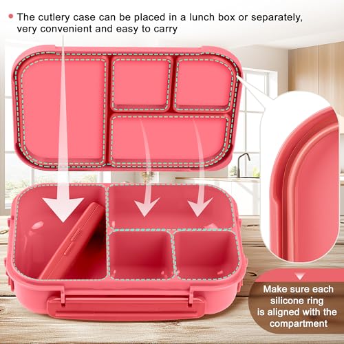 Amathley Lunch Box Kids,Bento Box Adult,Leakproof Lunch Containers for Adults/Kids/Toddler,1200ML-4 Compartments bento Lunch box with Utensil,Microwave & Dishwasher & Freezer Safe (Pink Berry) - Image 4