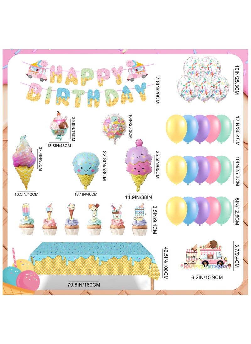 FRUITFUL PARTY Ice Cream Birthday Party Decorations, 80pcs Pastel Ice Cream Balloons Garland Arch Kit Tablecloth Candy Long Strip Balloon Cake Toppers Two Sweet Ice Cream Birthday Party Decorations  - Image 3