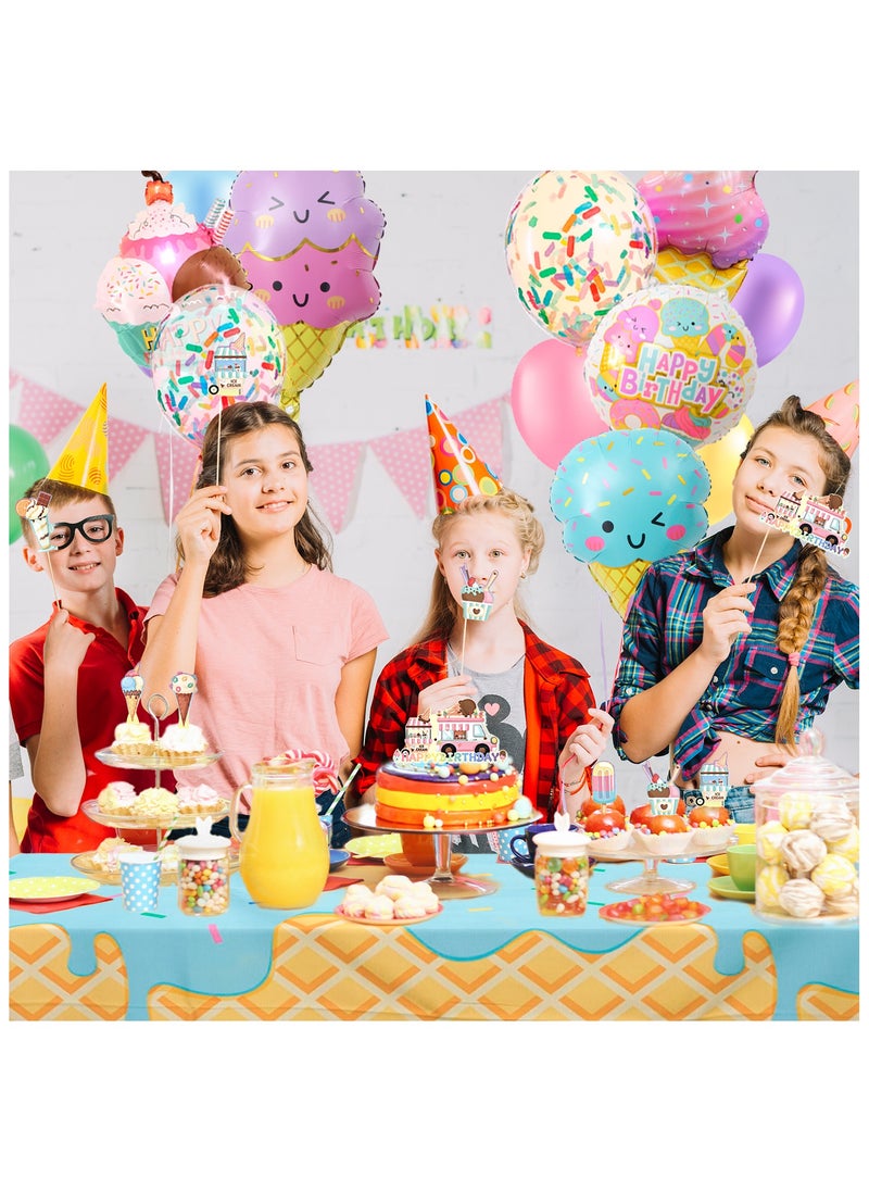 FRUITFUL PARTY Ice Cream Birthday Party Decorations, 80pcs Pastel Ice Cream Balloons Garland Arch Kit Tablecloth Candy Long Strip Balloon Cake Toppers Two Sweet Ice Cream Birthday Party Decorations  - Image 5
