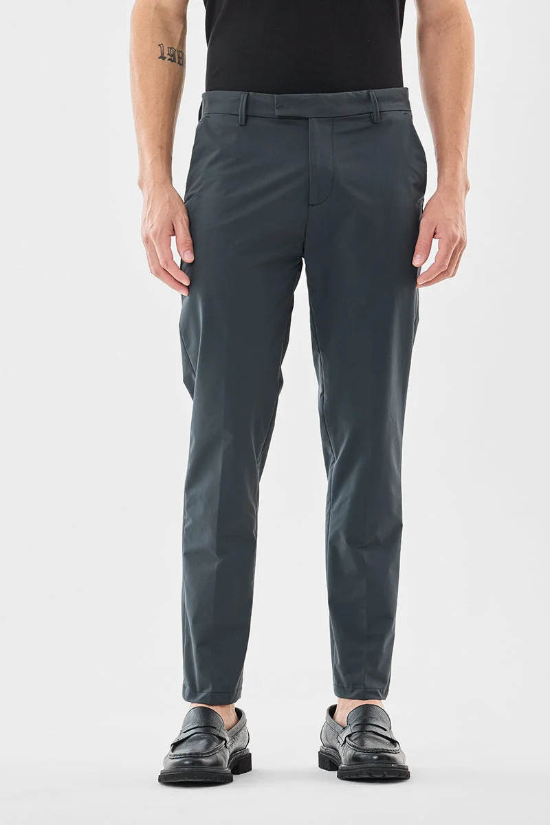 SNITCH Grey 100% Elastomultiester Stretch Slim Fit Chinos for Men | Best Price UAE