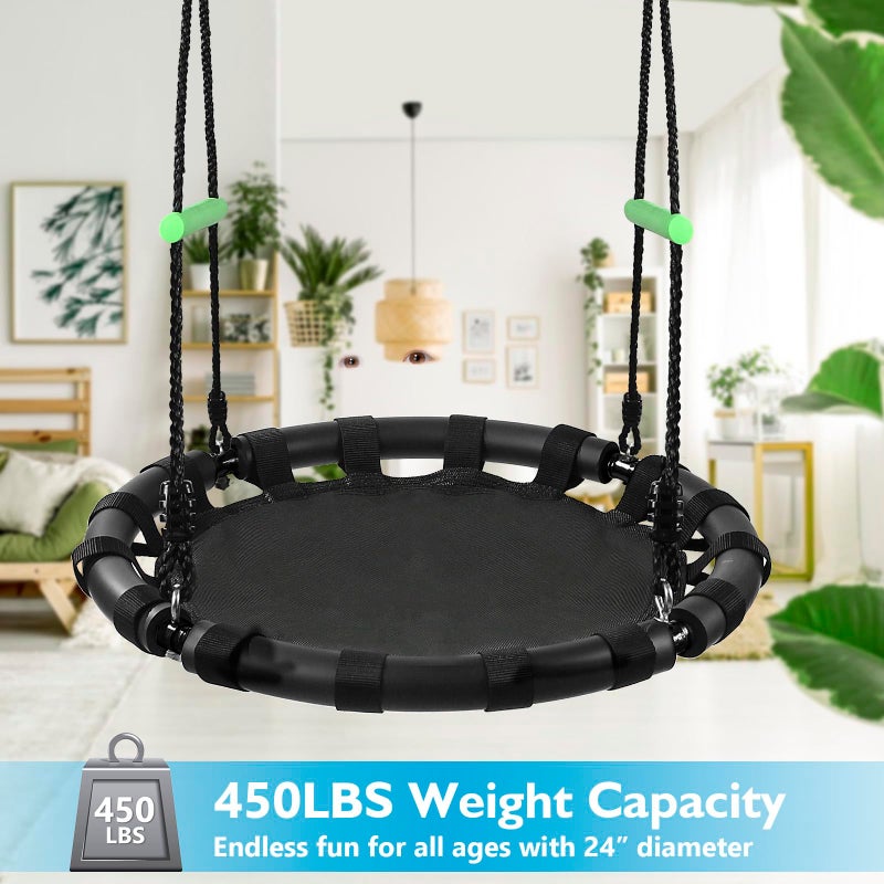 ZBZBML Tree Swing with PP Mat - Durable, Safe, and Easy to Install,Black Outdoor Saucer Swing,Flying Saucer Web Circle Swing for Yard Garden Playground Park (24 inches Diameter) - Image 2