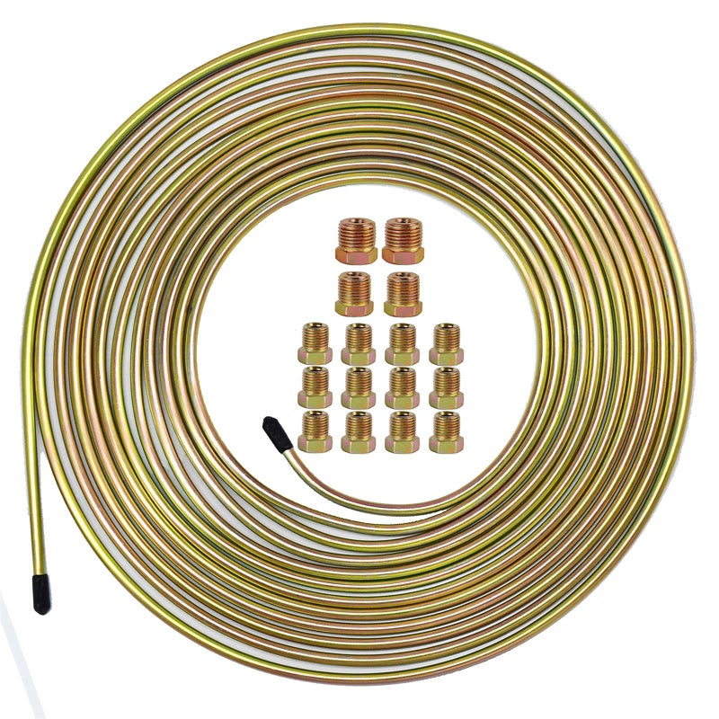 MuHize Brake Line Tubing Kit 14 inch 25Ft with 16 Fittings  Zinc Double Galvanized Steel Roll for Cars Trucks  Complete Hydraulic Fuel Line Replacement HeavyDuty AntiRust Braking Tubing