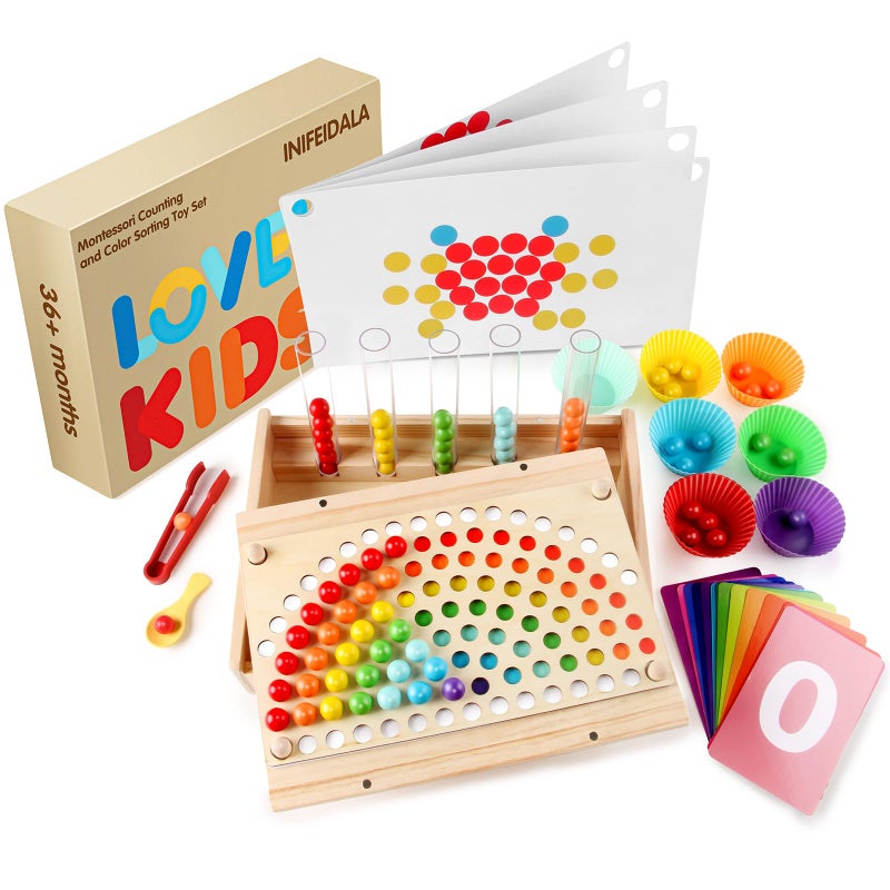 INIFEIDALA Montessori Toddler Learning Sorting Toys for 36 Year Olds Rainbow Stacking Number Bead Matching Games with Wooden Peg Board Develop Fine Motor Skills Color Math Skills - Image 2