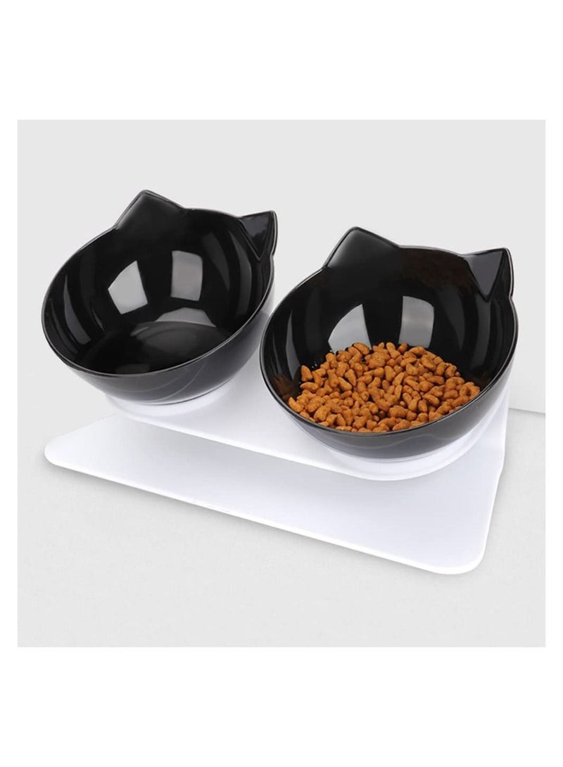 Meetion Cat Food Feeding Bowl Raised with Stand Cat Food Water Bowl for Cats and Small Dog (Black/White) - Image 1