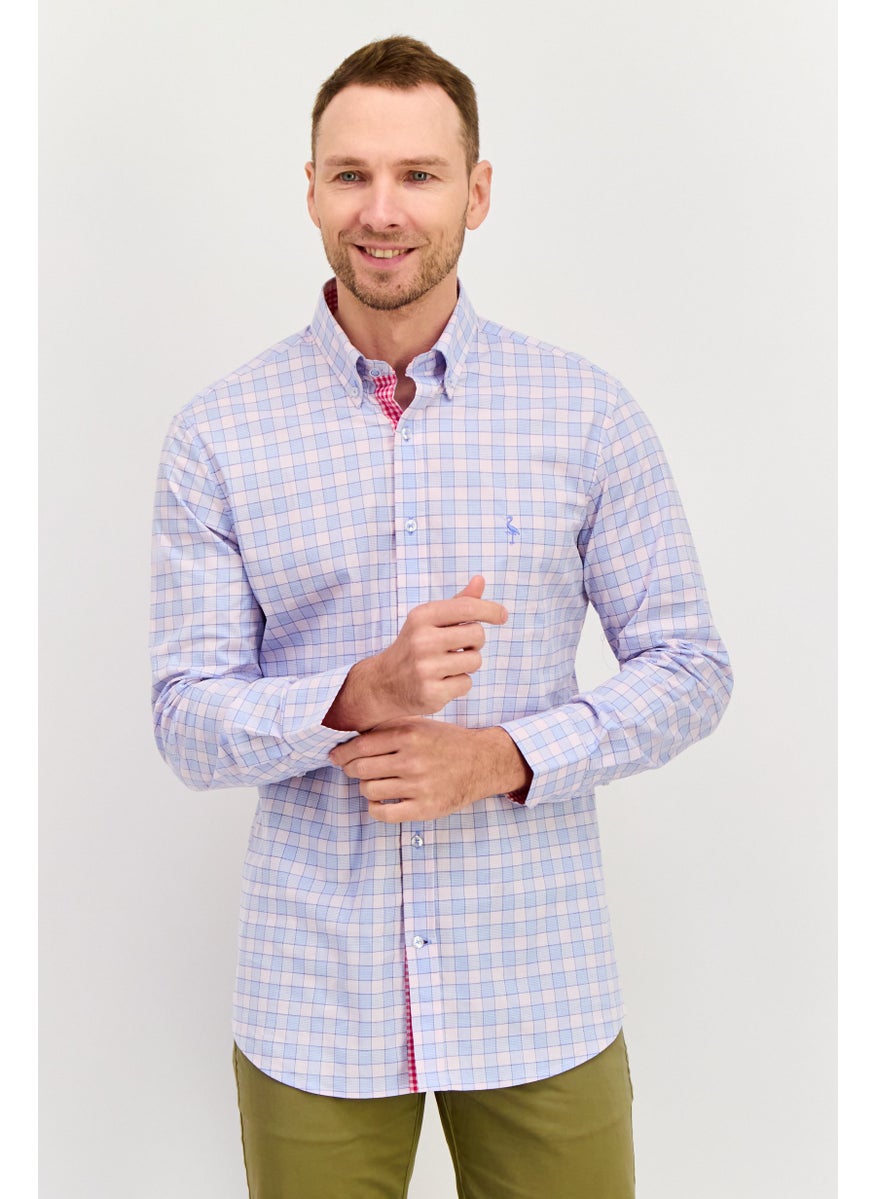Tailorbyrd Men Regular Fit Check Long Sleeves Casual Shirt, Light Blue  - Image 1
