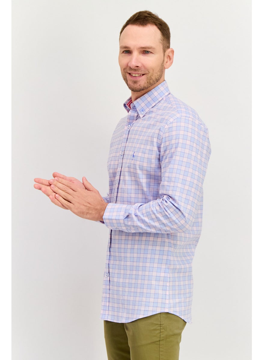 Tailorbyrd Men Regular Fit Check Long Sleeves Casual Shirt, Light Blue  - Image 2