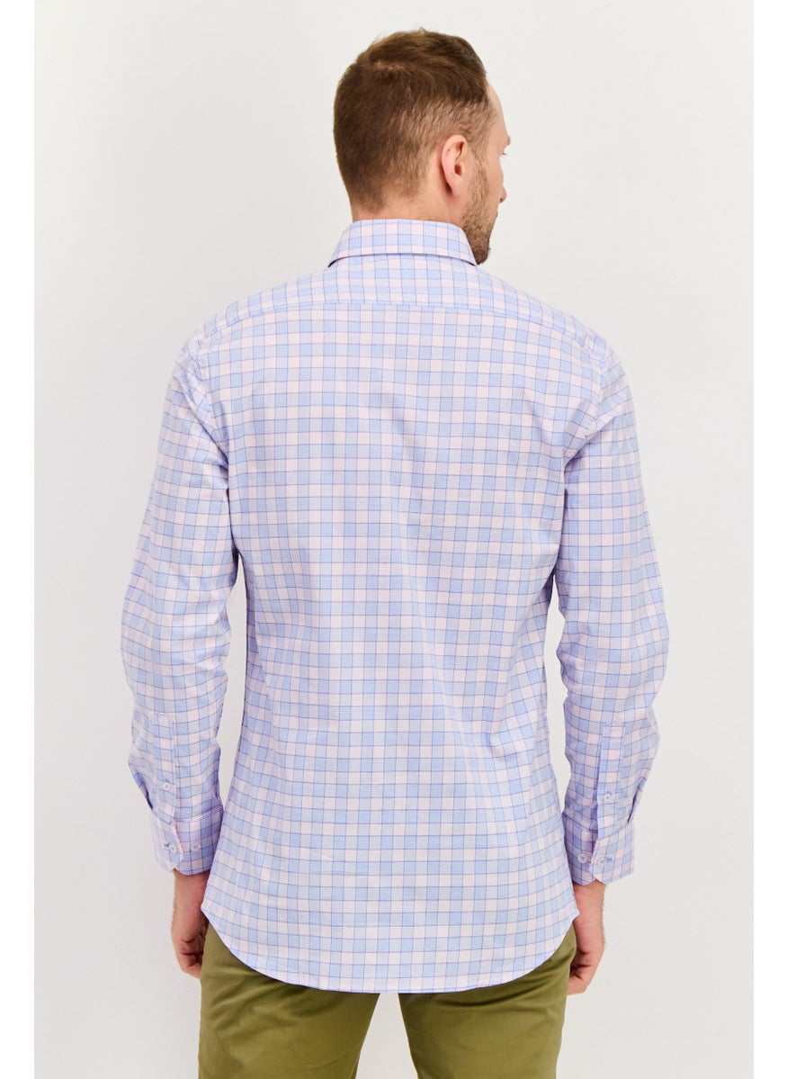 Tailorbyrd Men Regular Fit Check Long Sleeves Casual Shirt, Light Blue  - Image 4