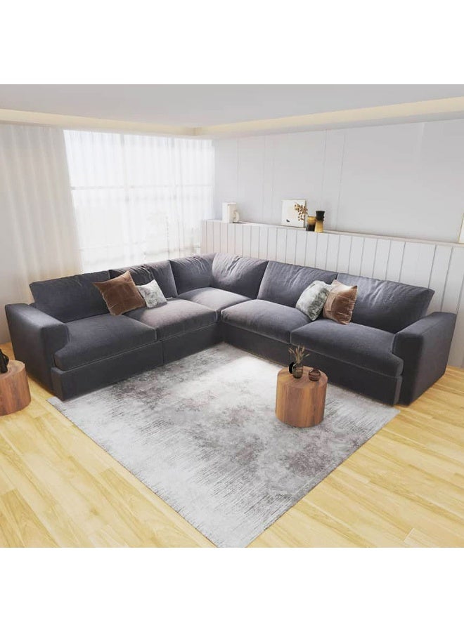 الهوم كنبة زاوية 6 مقاعد شكل حرفL مقاس 300x300x95x90 سم - رمادي - Image 3