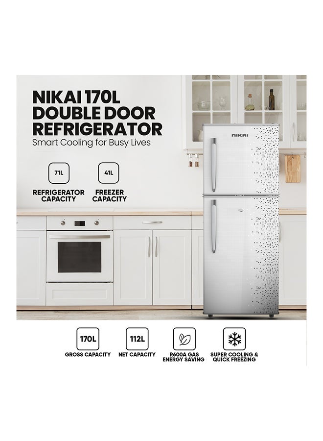 NIKAI 170L Gross / 112L Net, Double Door Refrigerator With Vegetable Crisper And Adjustable Glass Shelves, Convenient Defrosting And Temperature Control, Ideal For Kitchen, Bedroom, Office And Hotels 170 L 294 kW NRF170DN3M Grey - Image 2