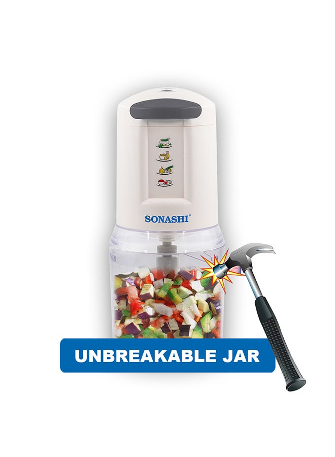 SONASHI Kitchen Chopper with Unbreakable PC Jar | Double Stainless Steel Blades Mincer with 2 Speeds | Overheat Protection and Safety Lock System | Chopping, Dicing & Mincing 500 ml 300 W SMC-22 White - Image 2