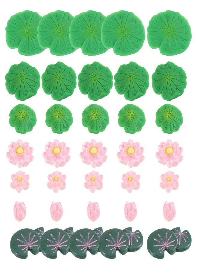 CHGCRAFT 35 Pcs 7 Style Miniature Resin Water Lily Pads Miniature Artificial Floating Lotus Flowers Tank Decoration for Terrariums Fairy Garden Pool Patio Pond Wedding Decor - Image 1