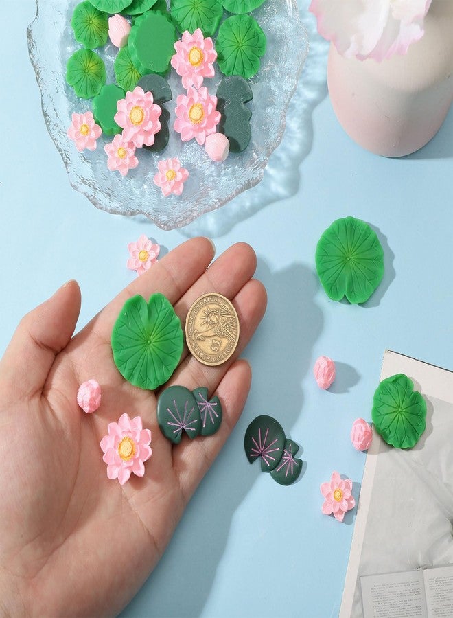 CHGCRAFT 35 Pcs 7 Style Miniature Resin Water Lily Pads Miniature Artificial Floating Lotus Flowers Tank Decoration for Terrariums Fairy Garden Pool Patio Pond Wedding Decor - Image 3