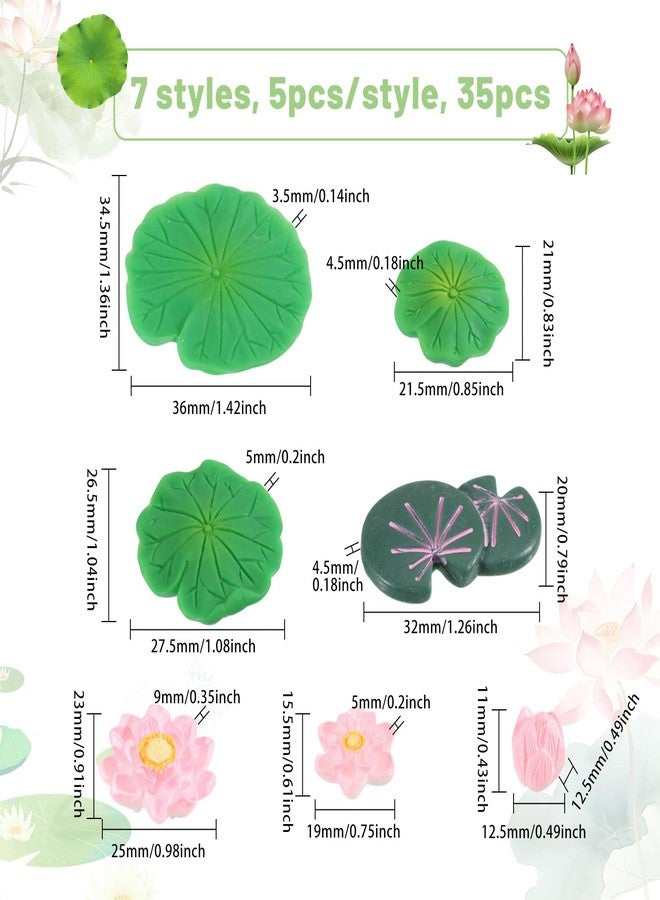 CHGCRAFT 35 Pcs 7 Style Miniature Resin Water Lily Pads Miniature Artificial Floating Lotus Flowers Tank Decoration for Terrariums Fairy Garden Pool Patio Pond Wedding Decor - Image 2