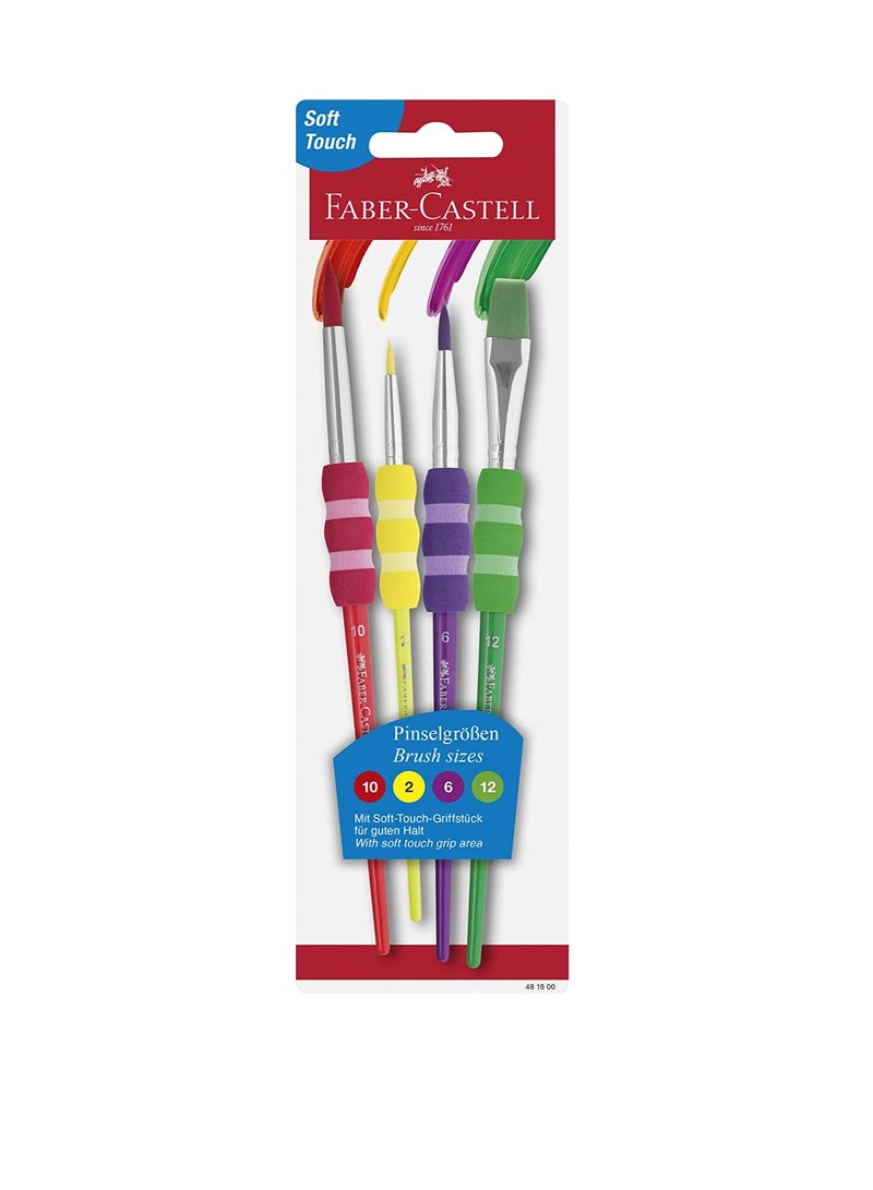 Faber-CastellGRIP PAINT BRUSHES ROUND & FLAT COMBINATION 4PC 2,6,10,12, Green, F181600, 2x 4 Pinsel - Image 1