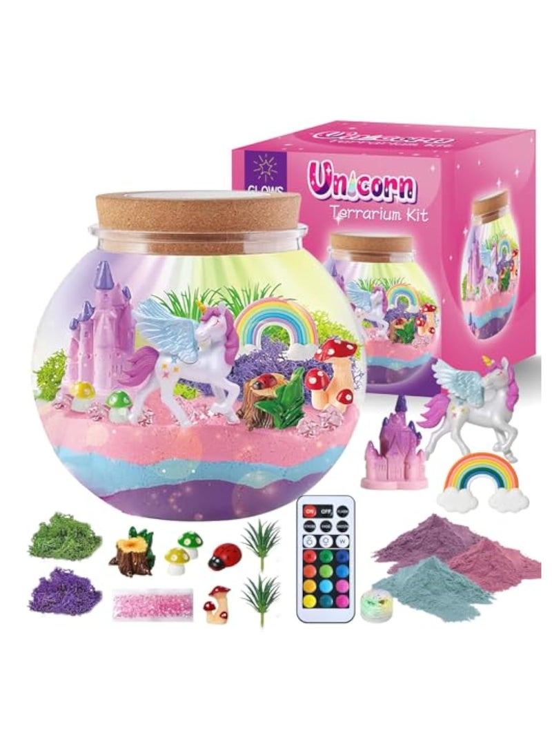 Arabest Unicorn Terrarium Crafts Kit, DIY Unicorn Toys Kit for Kids Girls, Unicorn Arts and Craft, LED Night Light Christmas Gifts Birthday Gift for Girls (Unicorn) - Image 1