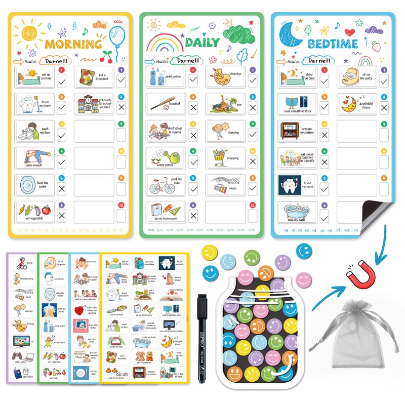 JJPRO Magnetic Bedtime/Morning/Daily Routine Chart for Kids with Reward Jar-Morning Routine Chart,Daily Checklist Reward Chart for Toddlers,Reward Jar for Kids,Cute Visual Schedule Board for Home - Image 1