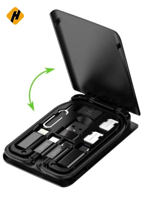 Smart Adapter Card Storage Box, Data Cable Card, Portable and Compact USB-C/USB-A/Micro-USB/Lightning Charging Cable kit, Compatible with iPhone, Samsung, Digital Cameras