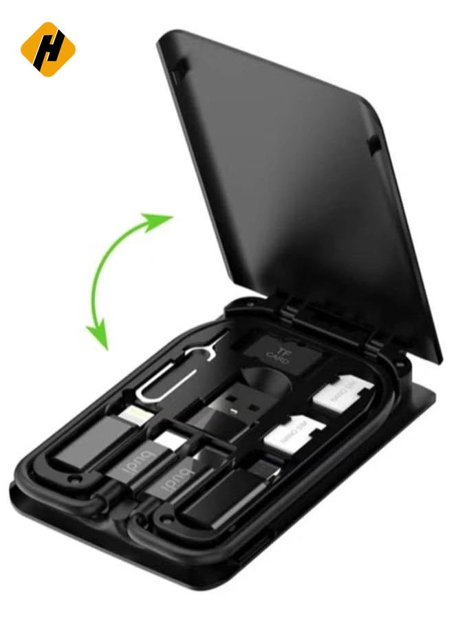 HuHa - Smart Adapter Card Storage Box, Data Cable Card, Portable and Compact USB-C/USB-A/Micro-USB/Lightning Charging Cable kit, Compatible with iPhone, Samsung, Digital Cameras - Image 1