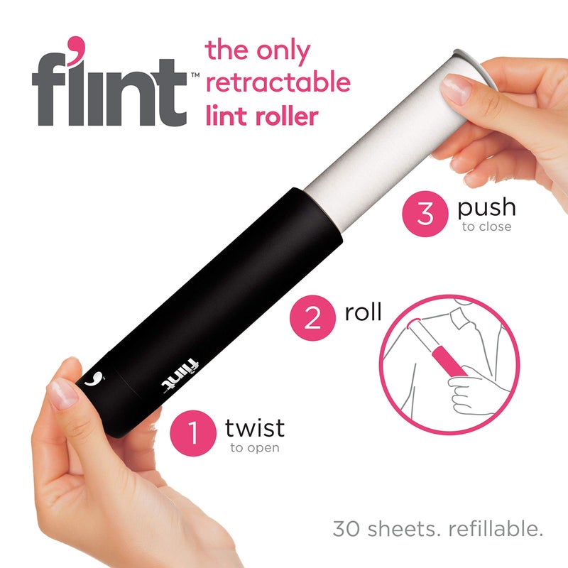 Flint Retractable Lint Roller, Refillable, 30 Sheets, Black - Image 3
