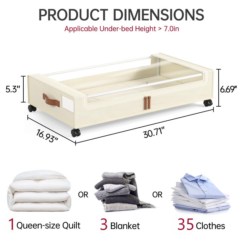 Yecaye 4 Pack Under Bed Storage with Wheels, Under Bed Storage Containers with Lids, Large Under Bed Rolling Storage with Clear Window & Label, Rolling Drawers for Clothes, Blankets, Books - Image 2