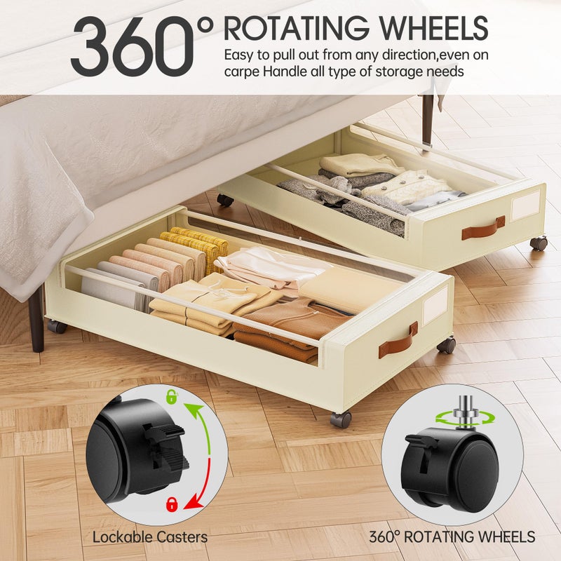 Yecaye 4 Pack Under Bed Storage with Wheels, Under Bed Storage Containers with Lids, Large Under Bed Rolling Storage with Clear Window & Label, Rolling Drawers for Clothes, Blankets, Books - Image 3
