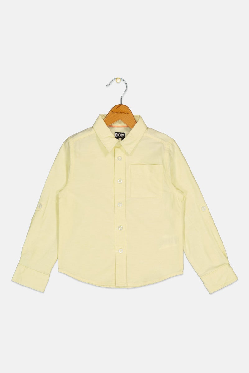 DKNY Toddlers Boy Regular Fit Solid Long Sleeves Casual Shirt, Acid Yellow  - Image 1