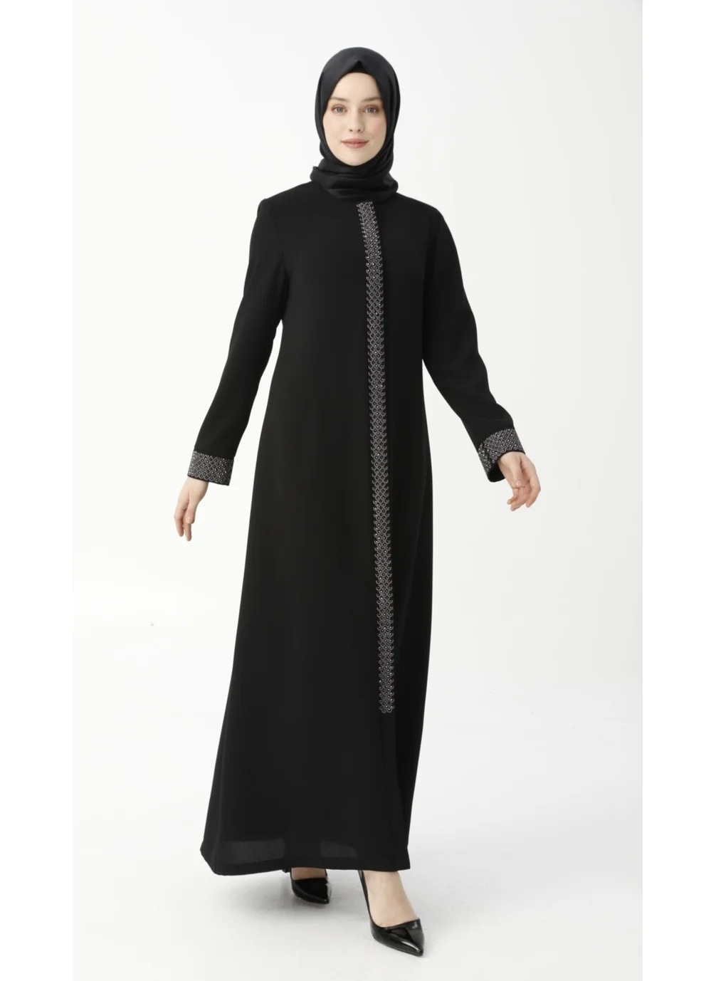 Derin Store Black Herringbone Stone Embroidered Mother Abaya 9378-22