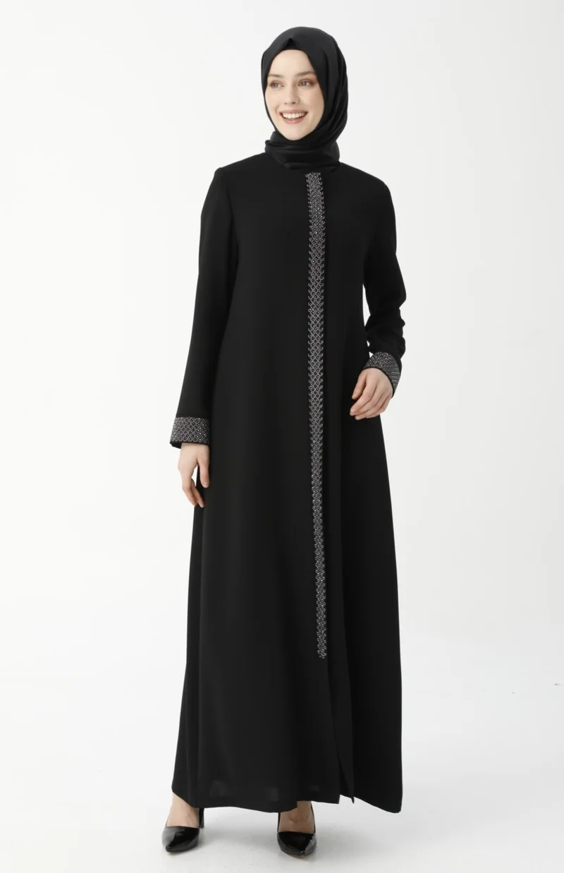 Derin Store Black Herringbone Stone Embroidered Mother Abaya 9378-22