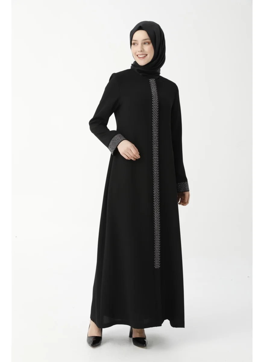 Derin Store Black Herringbone Stone Embroidered Mother Abaya 9378-22