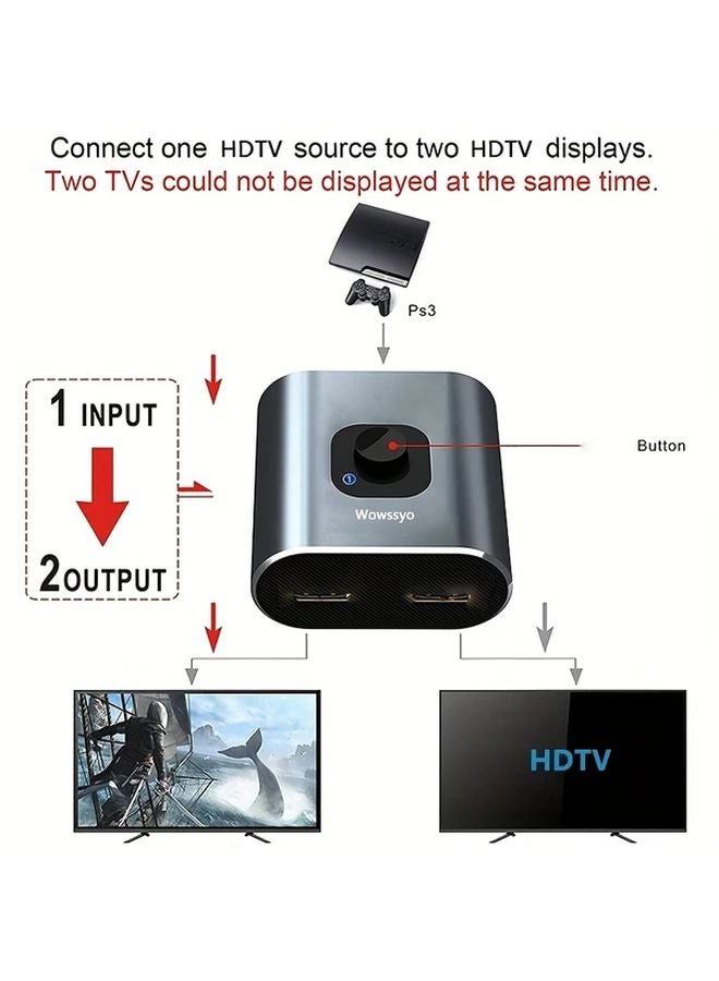 Aluminum Alloy HDTV Bidirectional Connector 2in 1 Out Manual Switcher Hub 4k 60Hz - Image 3