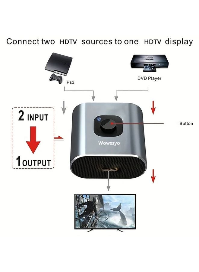 Aluminum Alloy HDTV Bidirectional Connector 2in 1 Out Manual Switcher Hub 4k 60Hz - Image 4