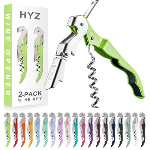 HYZ 2-Pack Wine Opener Waiter Corkscrew, Professional Wine Key for Servers, Bartender with Foil Cutter, Manual Wine Bottle Opener Double Hinged (Cyan) - Image 1