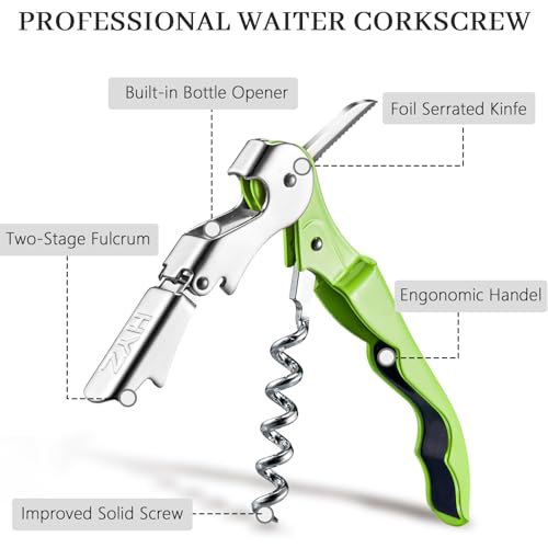 HYZ 2-Pack Wine Opener Waiter Corkscrew, Professional Wine Key for Servers, Bartender with Foil Cutter, Manual Wine Bottle Opener Double Hinged (Cyan) - Image 2