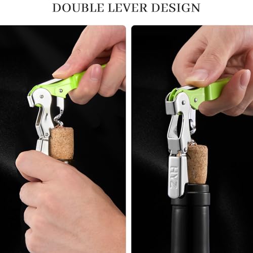 HYZ 2-Pack Wine Opener Waiter Corkscrew, Professional Wine Key for Servers, Bartender with Foil Cutter, Manual Wine Bottle Opener Double Hinged (Cyan) - Image 5