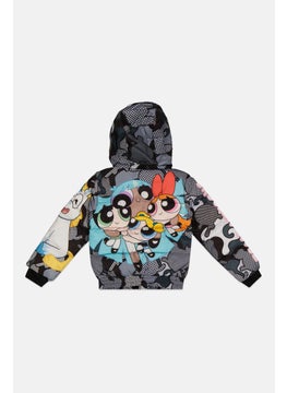 MEMBERS ONLY Toddlers Girl Power Puff Girls Print Quilted Jacket, Black  - Image 2