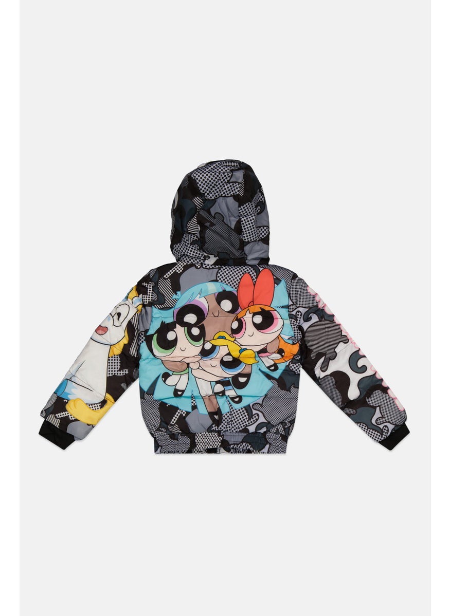 MEMBERS ONLY - Toddlers Girl Power Puff Girls Print Quilted Jacket, Black - Image 1