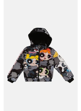 MEMBERS ONLY Toddlers Girl Power Puff Girls Print Quilted Jacket, Black  - Image 1