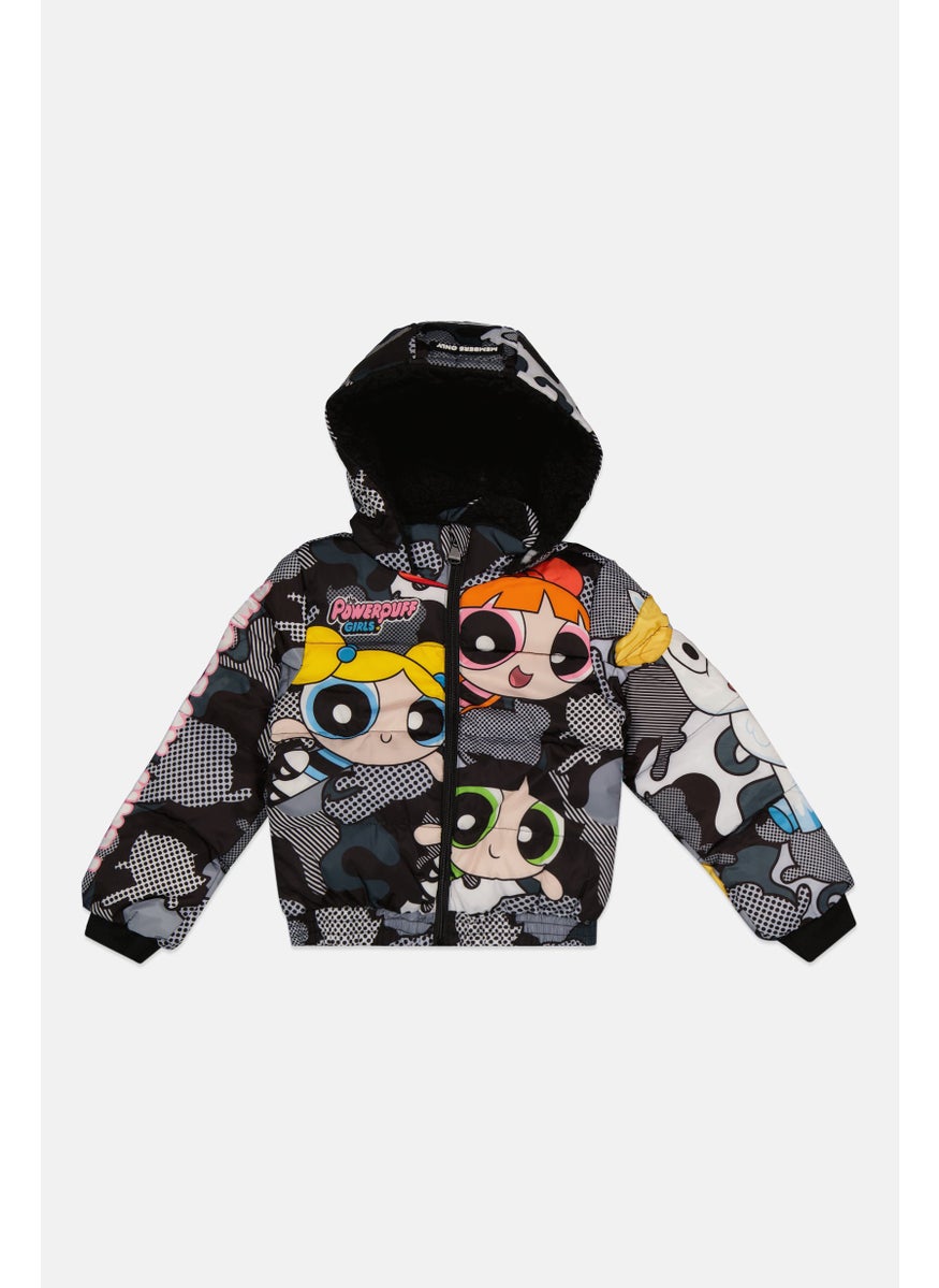 MEMBERS ONLY - Toddlers Girl Power Puff Girls Print Quilted Jacket, Black - Image 1