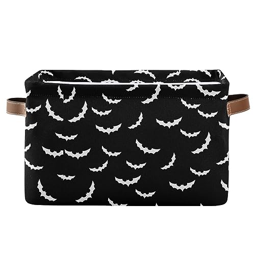 XUWU Storage Basket Bin Bats Halloween Goth Organizer Basket Collapsible Shelf Basket Cube with handle for Nursery Bedroom Bathroom - Image 1