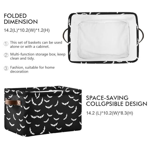 XUWU Storage Basket Bin Bats Halloween Goth Organizer Basket Collapsible Shelf Basket Cube with handle for Nursery Bedroom Bathroom - Image 3