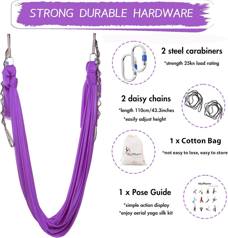 SKYPHAROS 5.5 Yards Aerial Silks Yoga Swing Set - Aerial Yoga Hammock Kit Anti-Gravity Flying for Fitness, Low/Non Stretch Nylon Tricot Fabric Hardware Included for Dance - Image 2
