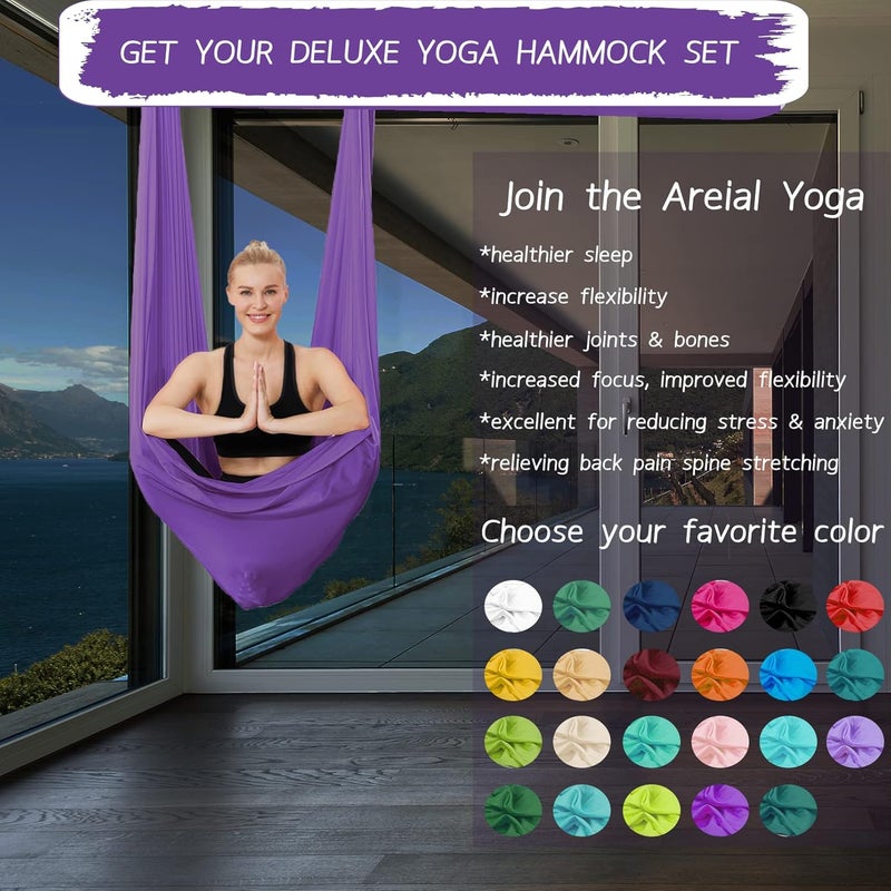 SKYPHAROS 5.5 Yards Aerial Silks Yoga Swing Set - Aerial Yoga Hammock Kit Anti-Gravity Flying for Fitness, Low/Non Stretch Nylon Tricot Fabric Hardware Included for Dance - Image 3