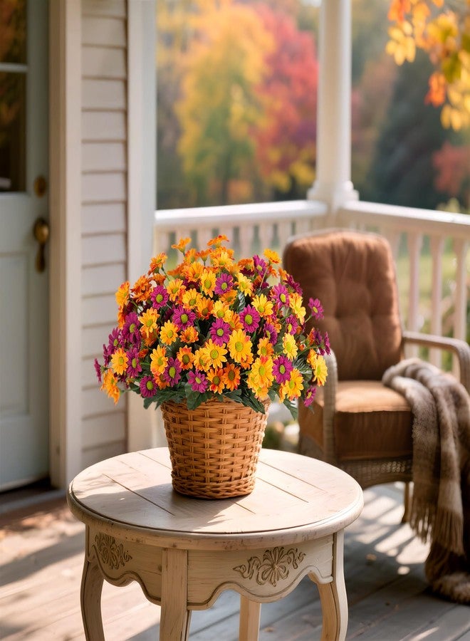 Ammyoo Fake Mums Fall Artificial Flowers for Outdoor Decoration, 6 Bundles Faux Silk Daisy Flowers Realistic UV Resistant No Fade Fall Fake Plants for Home Patio Porch Garden Window Box Decor(Purple Orange) - Image 2
