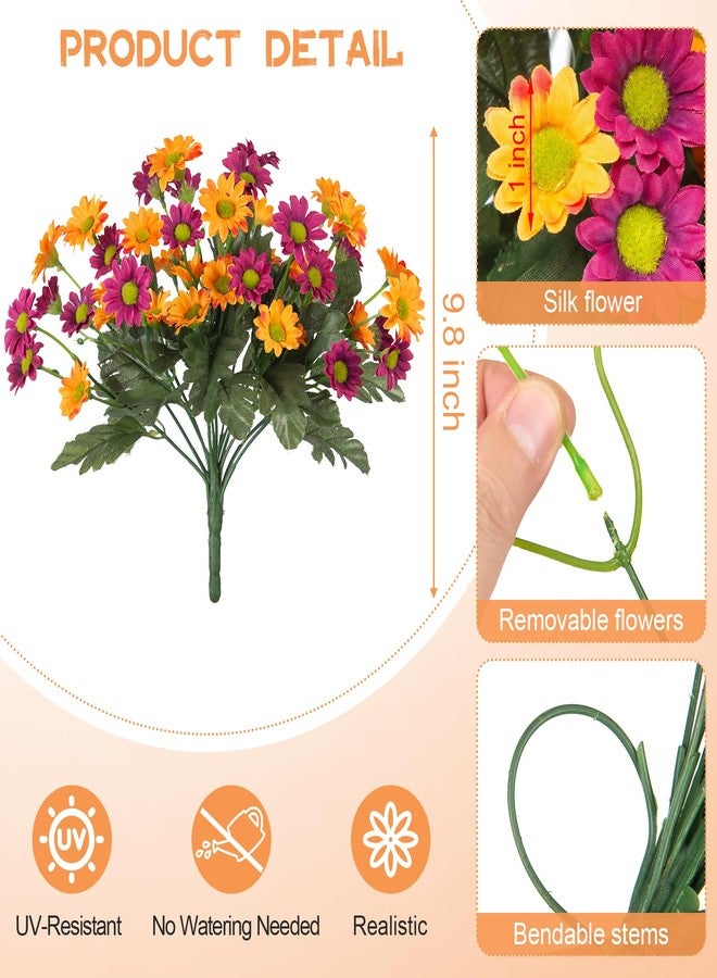 Ammyoo Fake Mums Fall Artificial Flowers for Outdoor Decoration, 6 Bundles Faux Silk Daisy Flowers Realistic UV Resistant No Fade Fall Fake Plants for Home Patio Porch Garden Window Box Decor(Purple Orange) - Image 4