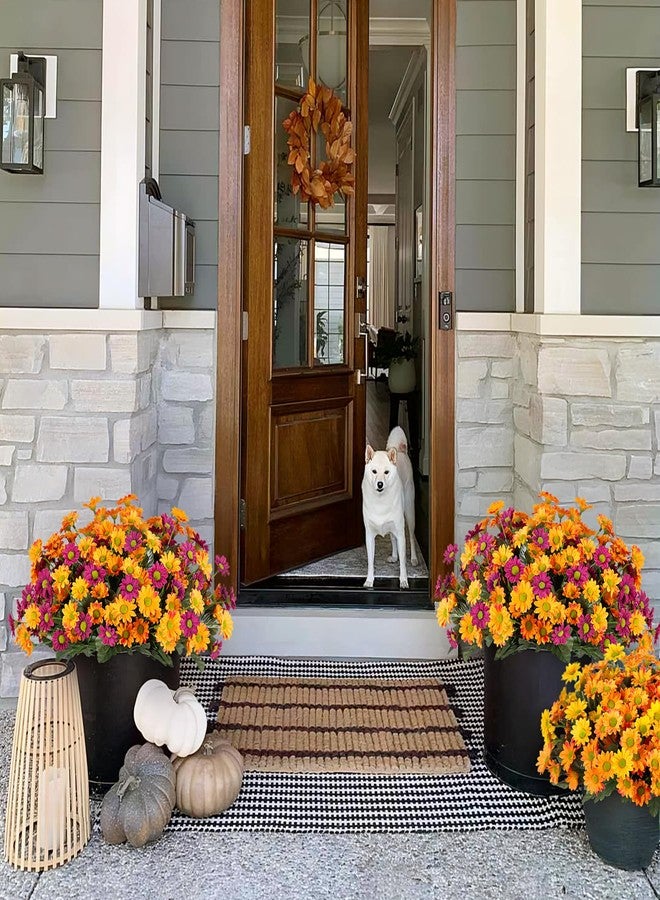 Ammyoo Fake Mums Fall Artificial Flowers for Outdoor Decoration, 6 Bundles Faux Silk Daisy Flowers Realistic UV Resistant No Fade Fall Fake Plants for Home Patio Porch Garden Window Box Decor(Purple Orange) - Image 5