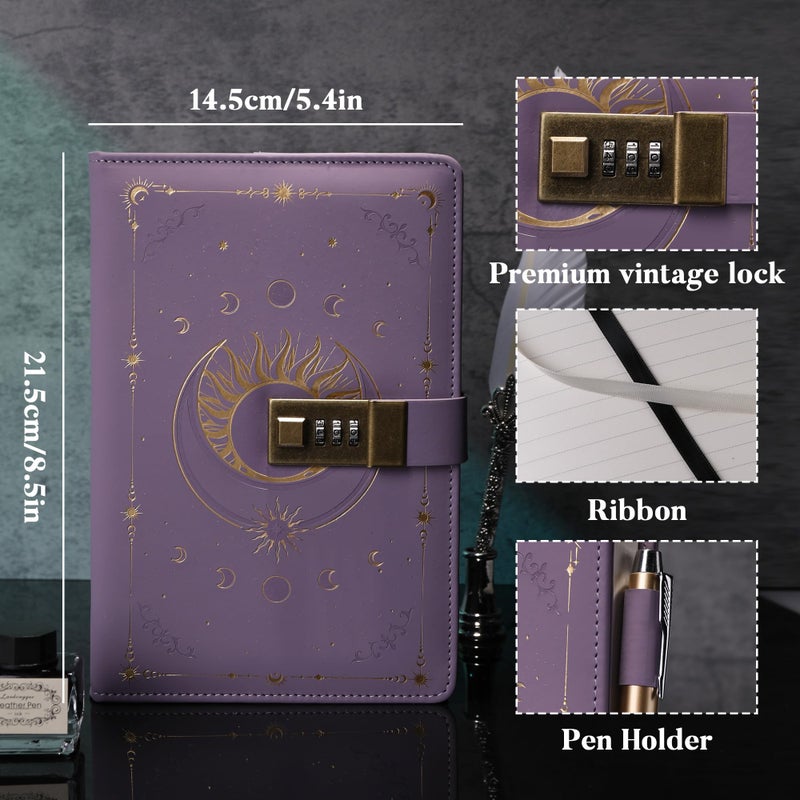 TIEFOSSI Diary with Lock, Vintage Sun Journal with Lock for Women Men, A5 Refillable Locked Notebook for Writing, 224 Numbered Pages - Image 2