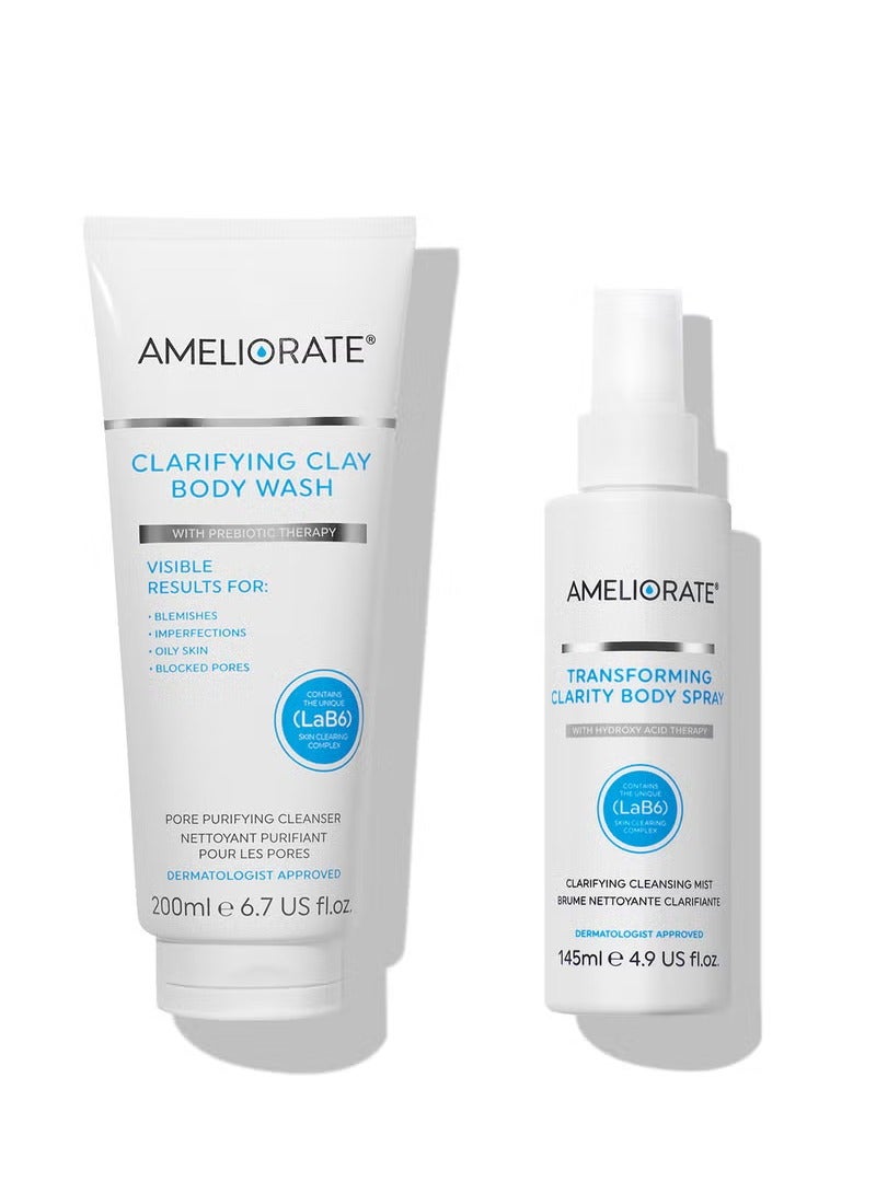 AMELIORATE Blemish Body Bundle Clarifying Body Wash 200ml,Transforming Clarity Body Spray 145ml - Image 1