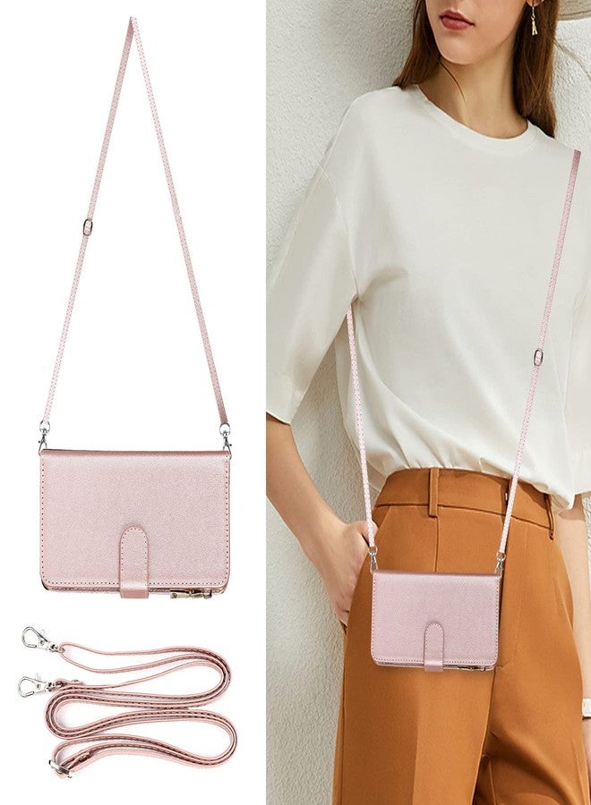 آي كوفر كايس جراب iCoverCase لهاتف سامسونج جالاكسي S22 ألترا، جراب محفظة مع حامل بطاقات، جراب من الجلد الصناعي مع حبل كتف قابل للتعديل، مشبك مغناطيسي، جيب بسحاب، غطاء قلاب (ذهبي وردي) - Image 3