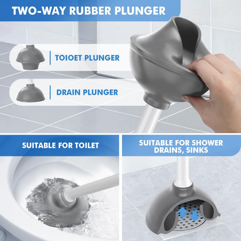 LOVLOY Toilet Plunger and Brush with Holder, Bowl Brush and Heavy Duty Toilet Plunger Set with Ventilated Holder, 2-in-1 Toilet Brush and Plunger Combo for 5.3-inch Toilet Drain New Pack (White, 1) - Image 3