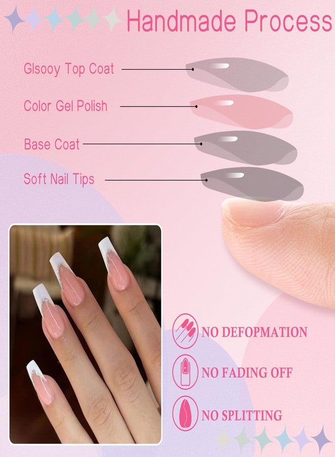 LuckForever 120pc French Tips Press on Nails Long Coffin, Black White Tips Long Press on Nails French Coffin Fake Nail Full Cover Glue on Nails Press ons Acrylic Nail Fingernail & Adhesive Tabs - Image 5